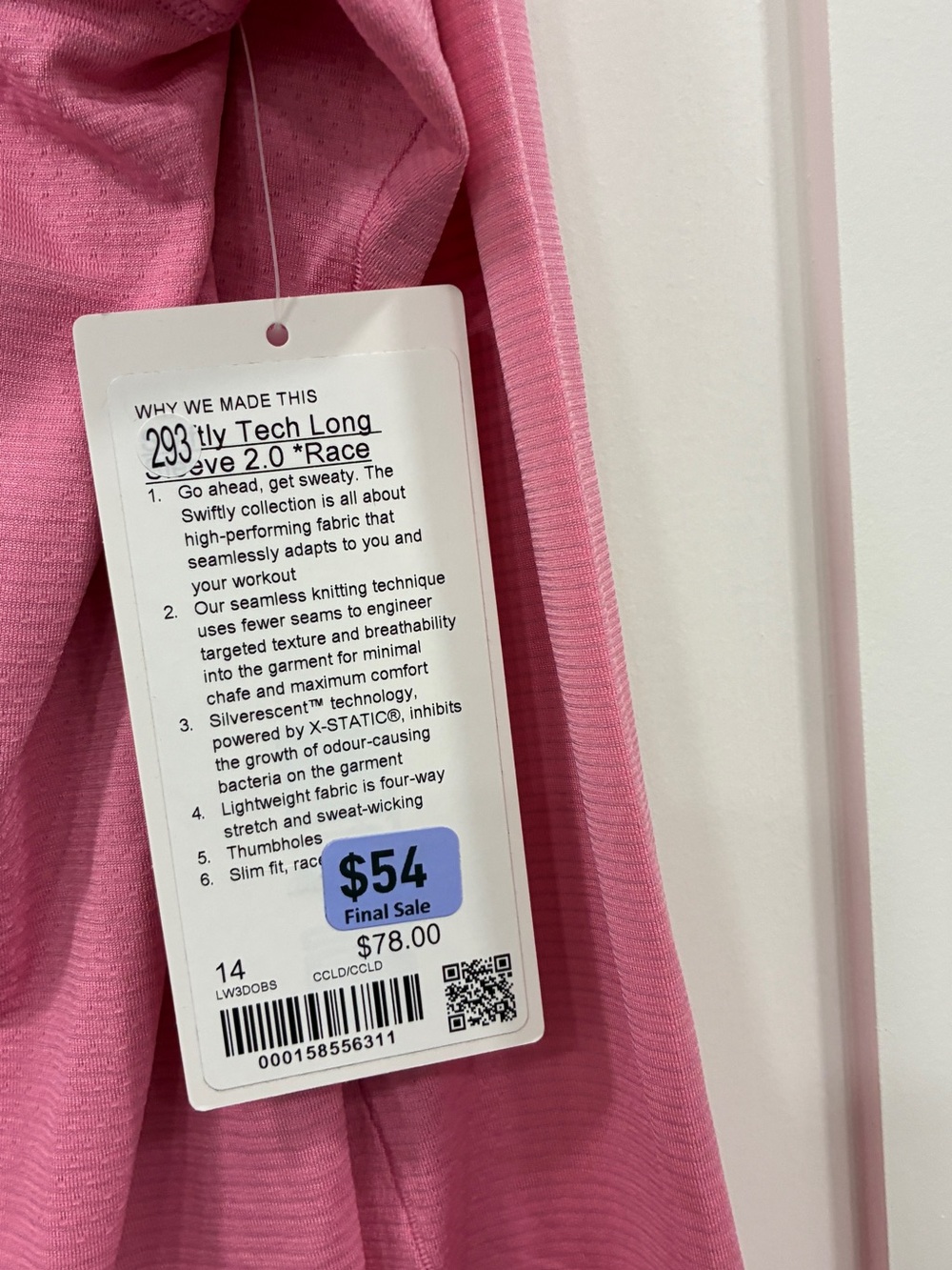 Lululemon Swiftly Tech Long Sleeve 2.0 Race Pink Size 14 NWT - Picture 4 of 4